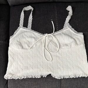 White Lace Trim Crop Top